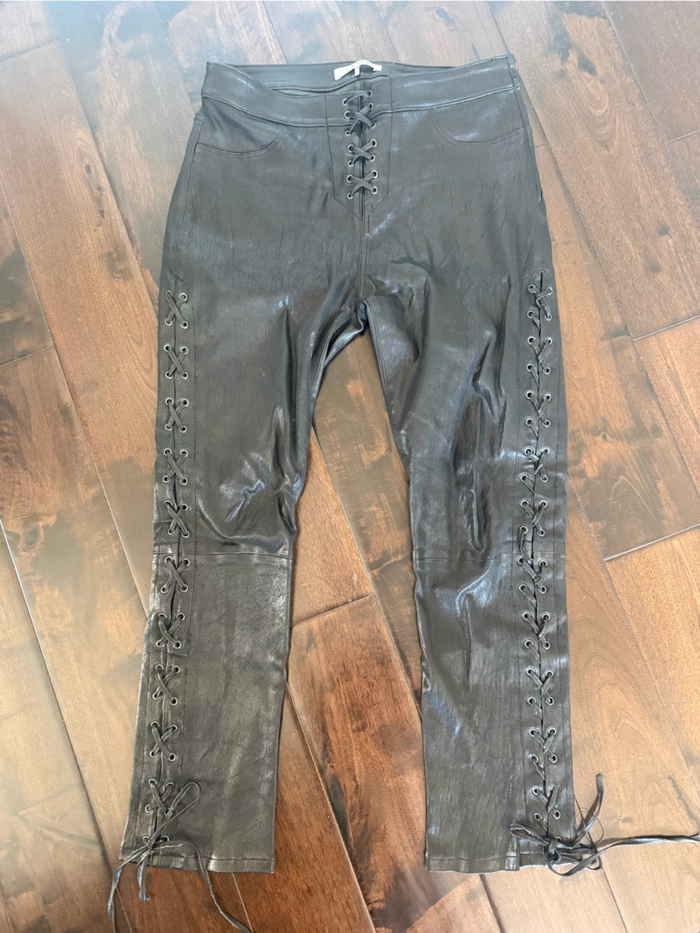 Frame Denim Black Faux Leather Lace-Up Leggings
